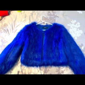 Royal blue faux fur jacket size 10